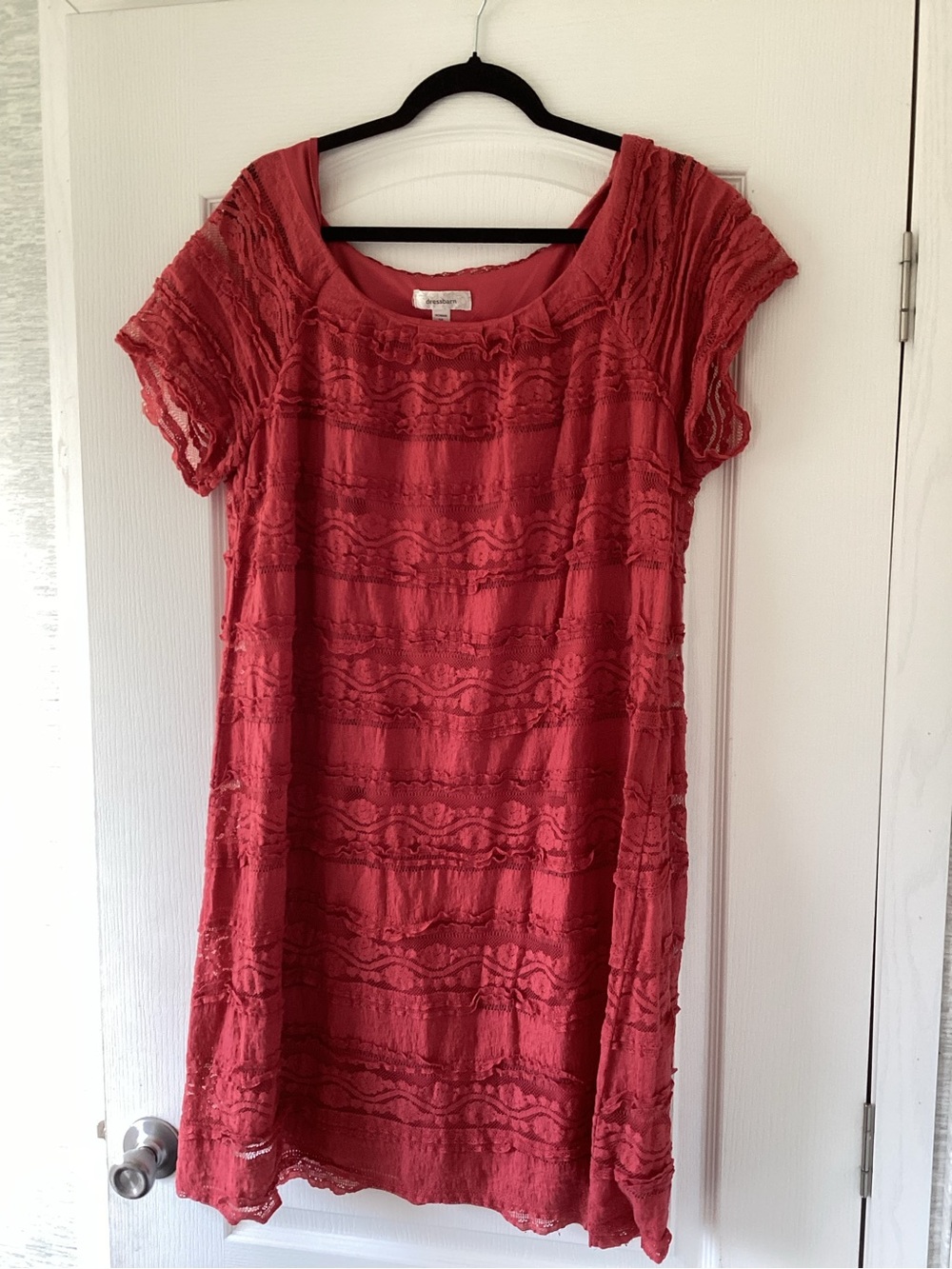 dressbarn Coral Red Lace Short Sleeve Dress 16 EUC
